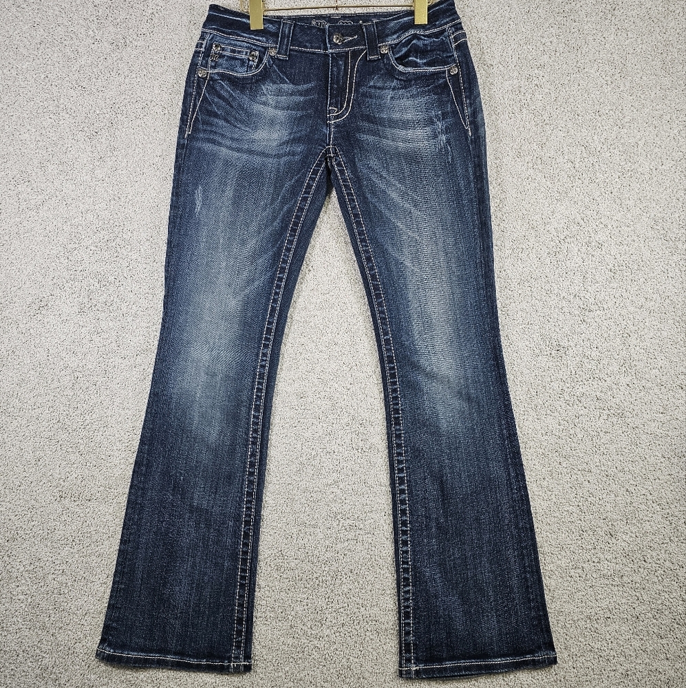 Miss Me Bootcut Dark Wash Denim Jeans Women's 29 Distressed Western Rock Boot‎ - Picture 2 of 11